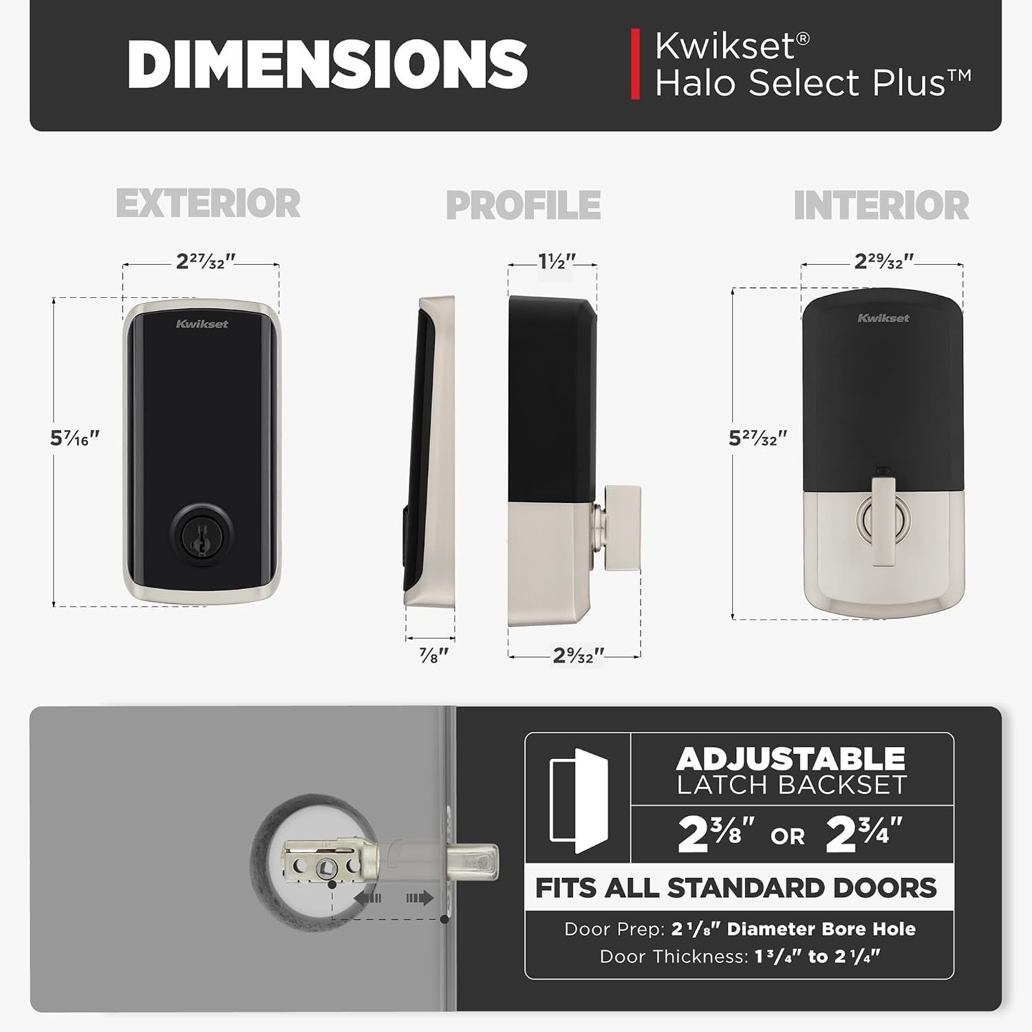 Kwikset Halo Select Plus Satin Nickel Touchscreen Apple Home Keys Tap-to-Unlock, Wi-Fi and Matter Enabled Smart Lock Deadbolt with Door Status Sensor and Intrusion Detection(Satin Nickel)