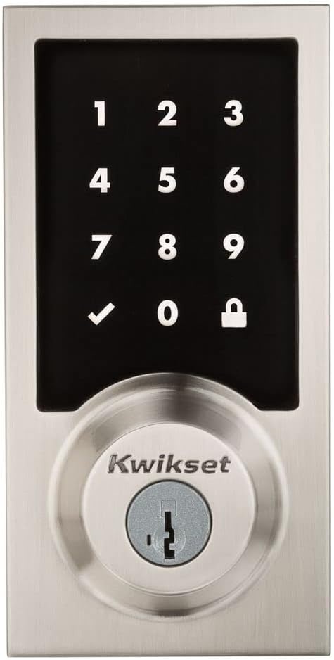 Kwikset 916 Contemporary Touchscreen SmartCode Electronic Deadbolt Smart Lock featuring SmartKey Security and ZigBee 3.0 Technology in Satin Nickel