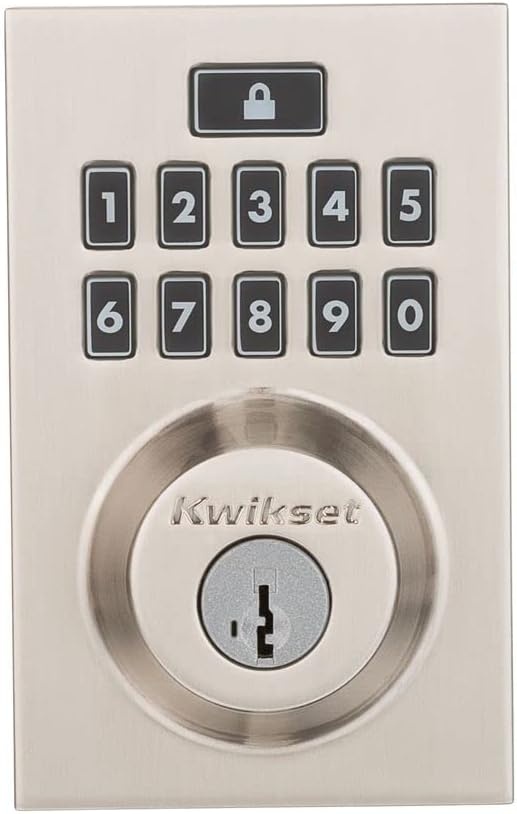 Kwikset 914 Contemporary Keypad SmartCode Electronic Deadbolt Smart Lock featuring SmartKey Security and ZigBee 3.0 Technology in Venetian Bronze(Satin Nickel)