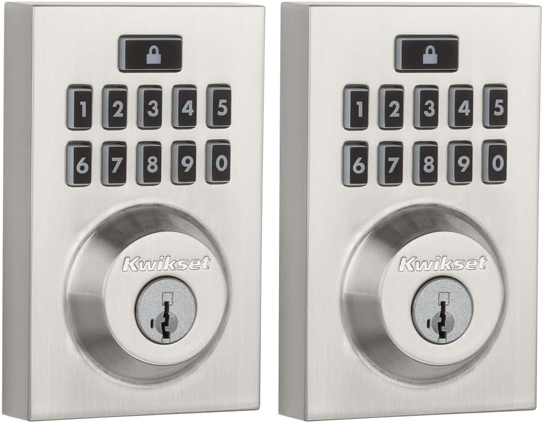 Kwikset 914 Contemporary Keypad SmartCode Electronic Deadbolt Smart Lock featuring SmartKey Security and ZigBee 3.0 Technology in Venetian Bronze(Satin Nickel)