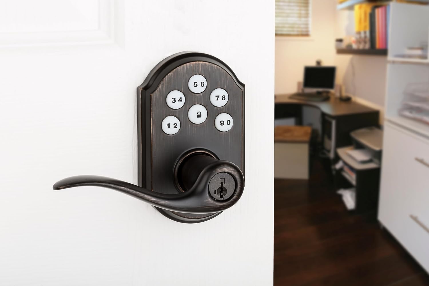 Kwikset Smartcode 912 Z-Wave Plus Keypad Lever Deadbolt Door Lock, One-Touch Locking, and Auto-Lock Enabled with Reversible Tustin Levers and SmartKey Security, Venetian Bronze(Venetian Bronze)