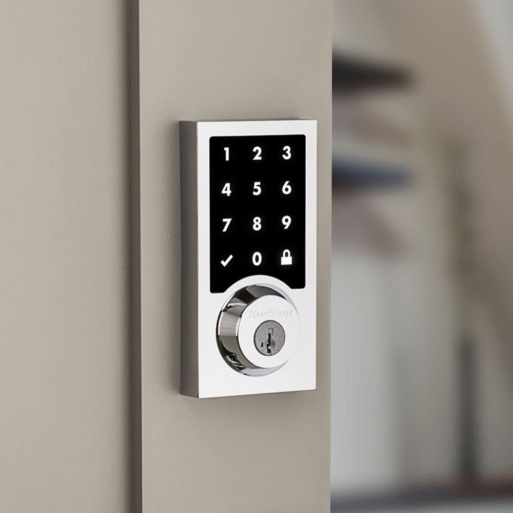 Kwikset 916 Keyless Entry Touchscreen SmartCode Electronic Deadbolt Smart Lock Featuring SmartKey Security and ZigBee 3.0 Technology in Contemporary Venetian Bronze, Zigbee Hub Sold Separately(Polished Chrome)
