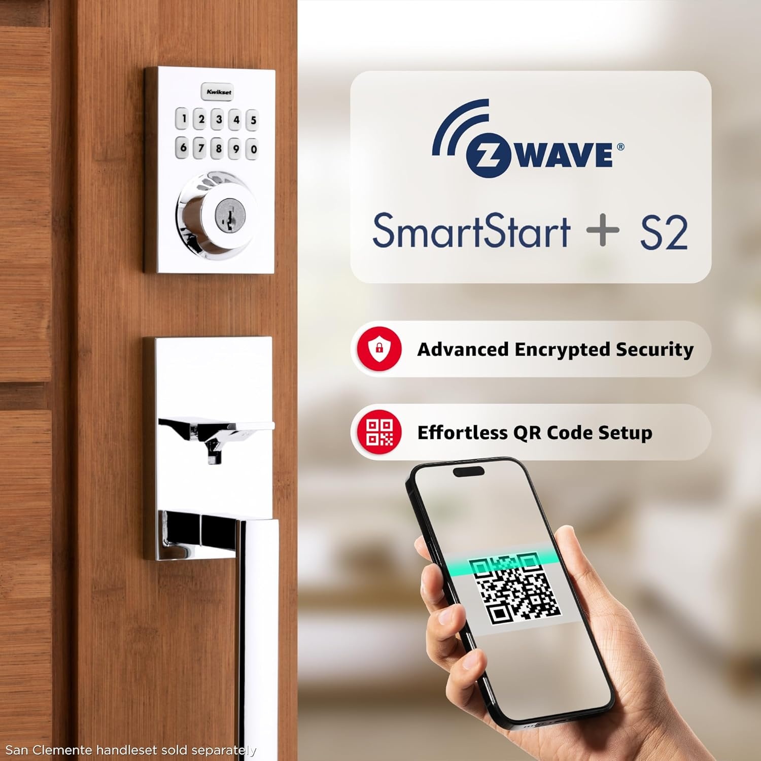 Kwikset Home Connect 620 Smart Lock Deadbolt with Z-Wave Technology, Works with Ring Alarm, Samsung Smartthings and More, Z-Wave Hub Required, Contemporary Design in Satin Nickel(Polished Chrome)