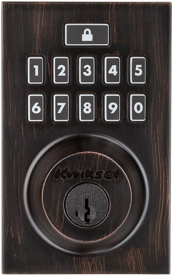 Kwikset 914 Contemporary Keypad SmartCode Electronic Deadbolt Smart Lock featuring SmartKey Security and ZigBee 3.0 Technology in Venetian Bronze(Venetian Bronze)