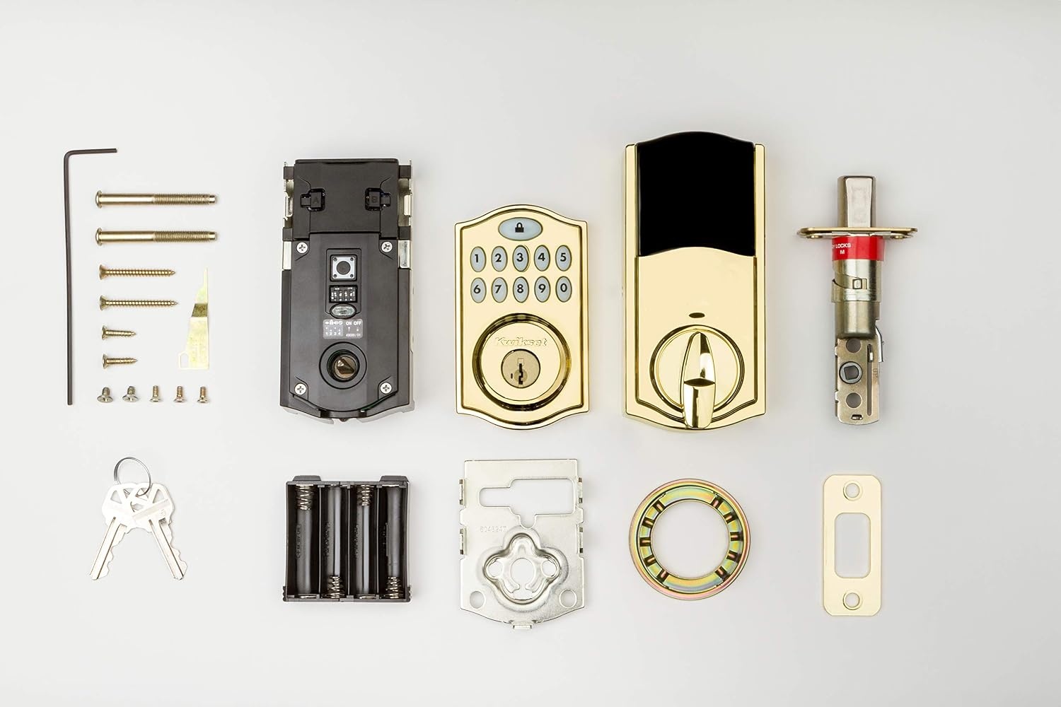Kwikset 914 Traditional Keypad SmartCode Electronic Deadbolt Smart Lock featuring SmartKey Security and ZigBee 3.0 Technology in Polished Brass