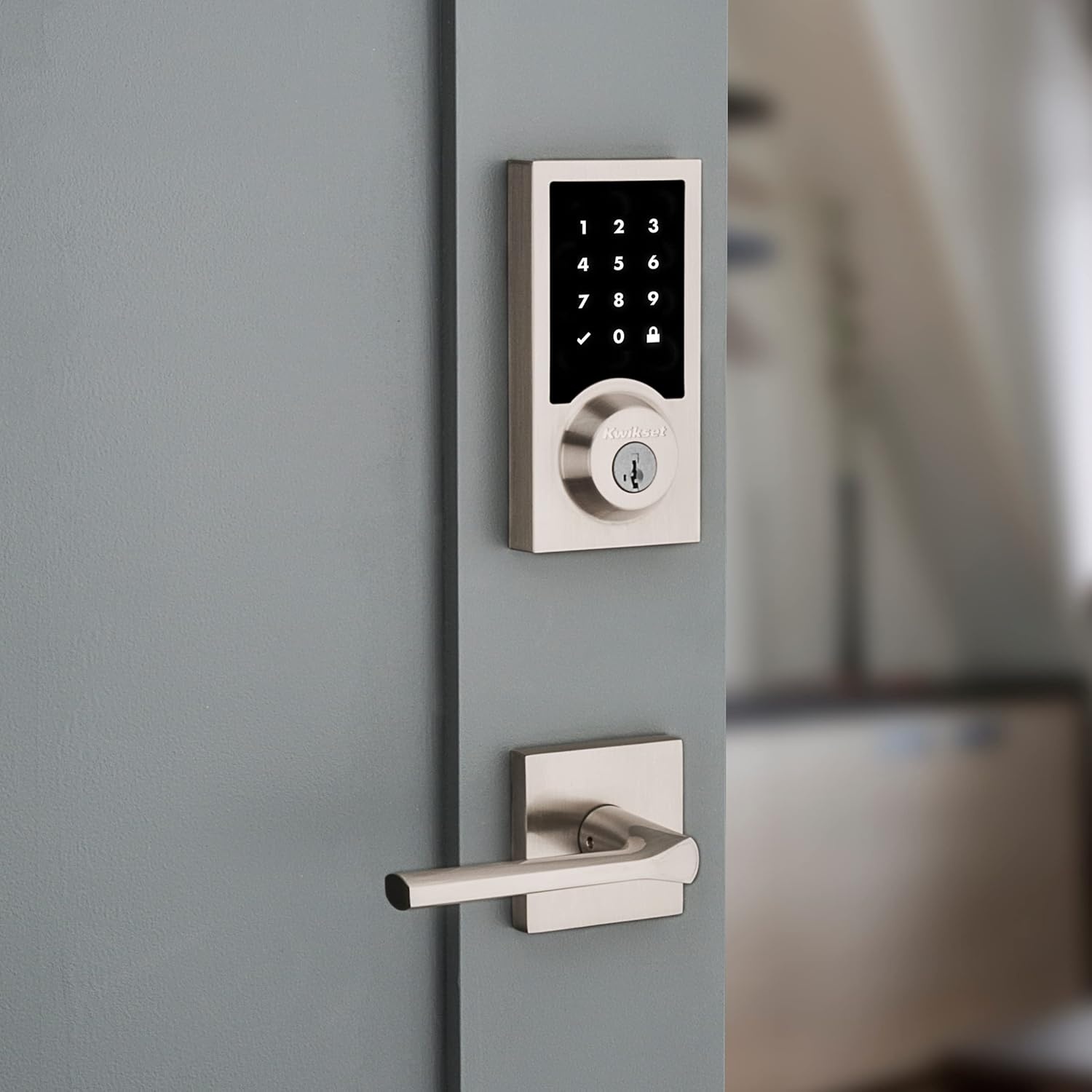 Kwikset 99160-016 SmartCode 916 Modern Contemporary Touchscreen Smart Lock Deadbolt featuring SmartKey Security and Z-Wave Plus, Satin Nickel