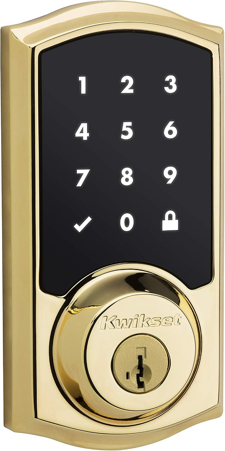 Kwikset 916 Keyless Entry Touchscreen SmartCode Electronic Deadbolt Smart Lock Featuring SmartKey Security and ZigBee 3.0 Technology in Contemporary Venetian Bronze, Zigbee Hub Sold Separately(Polished Brass)