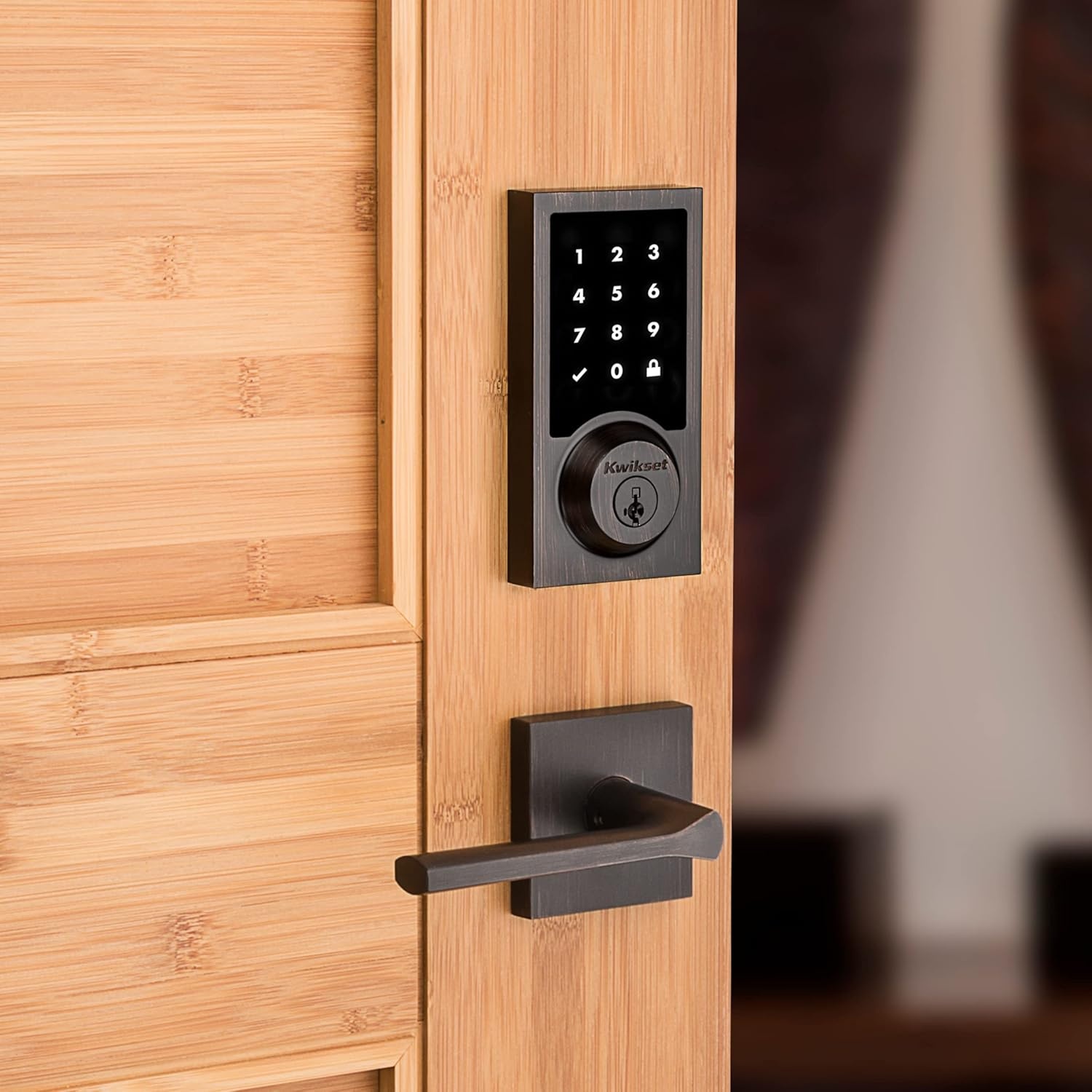 Kwikset 99160-017 SmartCode 916 Contemporary Smart Lock Touchscreen Electronic Deadbolt Front Door Lock with SmartKey Security and Z-Wave Plus in Venetian Bronze