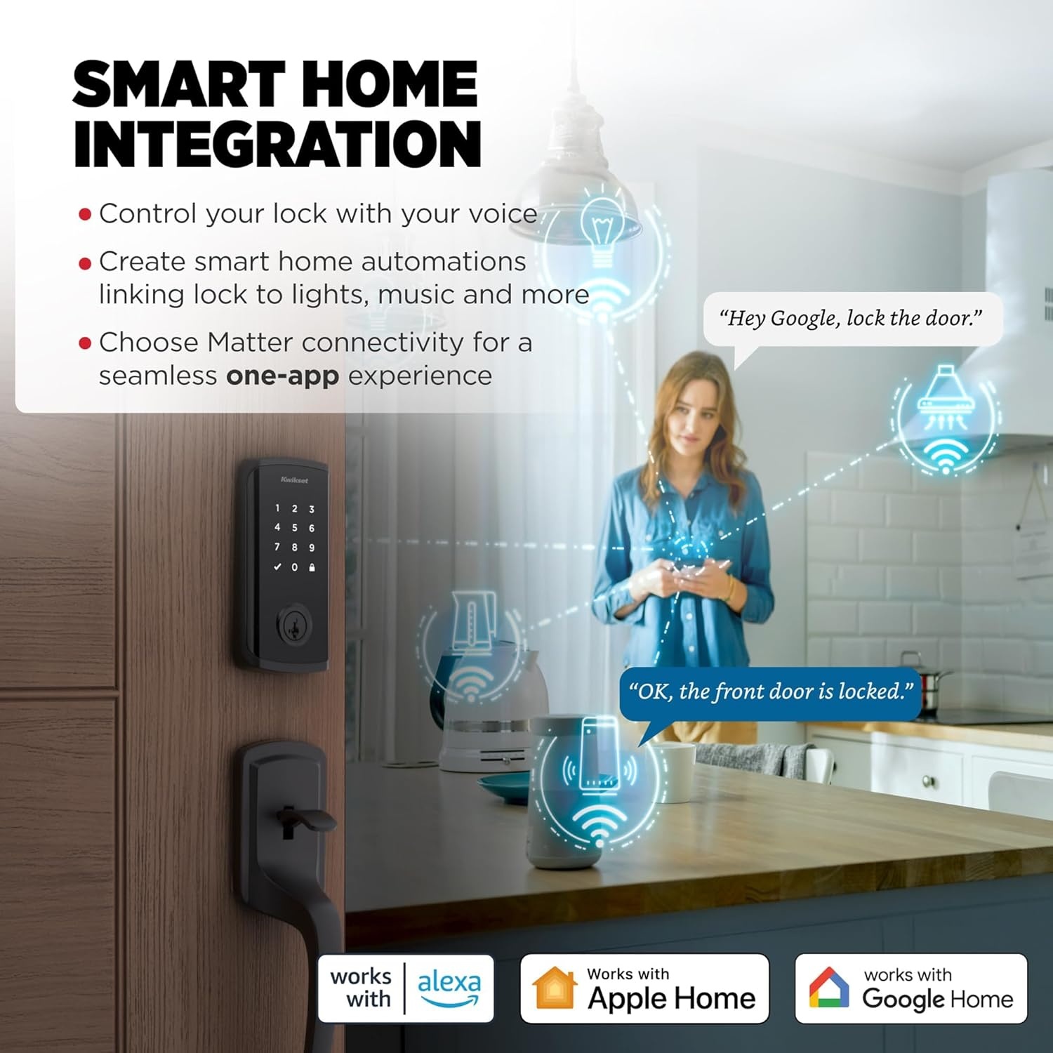 Kwikset Halo Select Plus Satin Nickel Touchscreen Apple Home Keys Tap-to-Unlock, Wi-Fi and Matter Enabled Smart Lock Deadbolt with Door Status Sensor and Intrusion Detection(Matte Black)