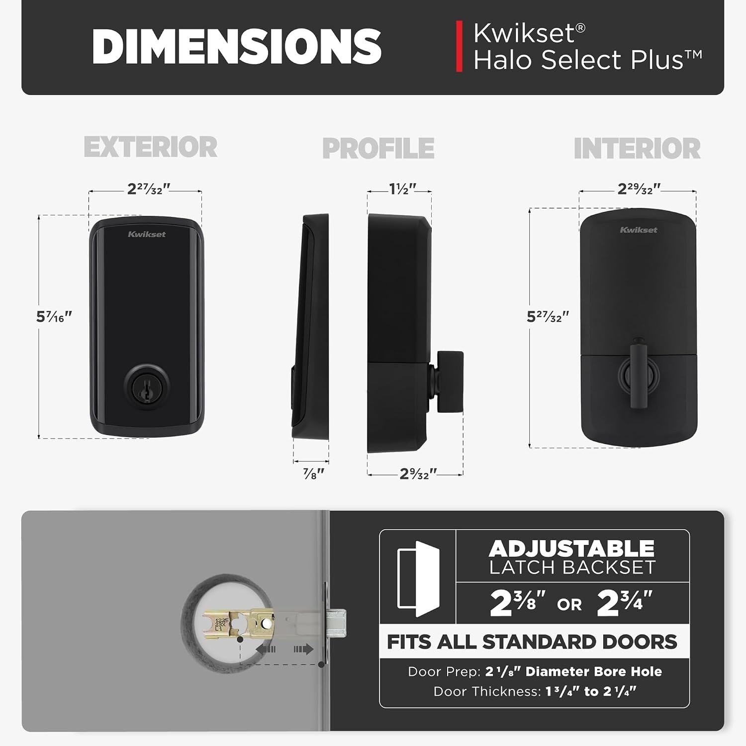 Kwikset Halo Select Plus Satin Nickel Touchscreen Apple Home Keys Tap-to-Unlock, Wi-Fi and Matter Enabled Smart Lock Deadbolt with Door Status Sensor and Intrusion Detection(Matte Black)