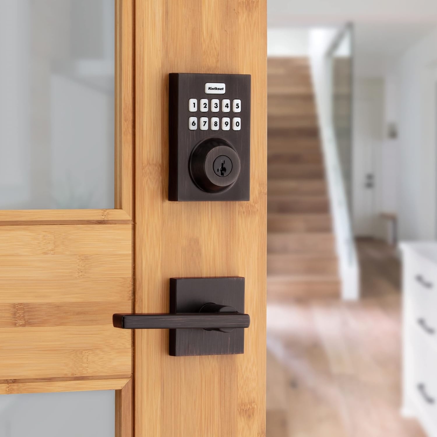 Kwikset Home Connect 620 Smart Lock Deadbolt with Z-Wave Technology, Works with Ring Alarm, Samsung Smartthings and More, Z-Wave Hub Required, Contemporary Design in Satin Nickel(Venetian Bronze)