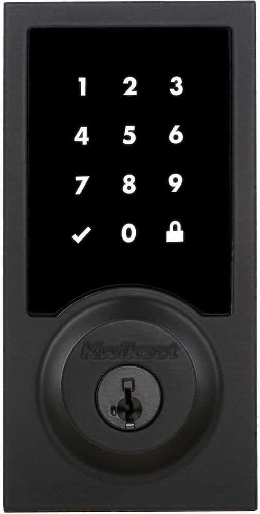 Kwikset 916 Keyless Entry Touchscreen SmartCode Electronic Deadbolt Smart Lock Featuring SmartKey Security and ZigBee 3.0 Technology in Contemporary Matte Black, Zigbee Hub Sold Separately((Pack of 1))
