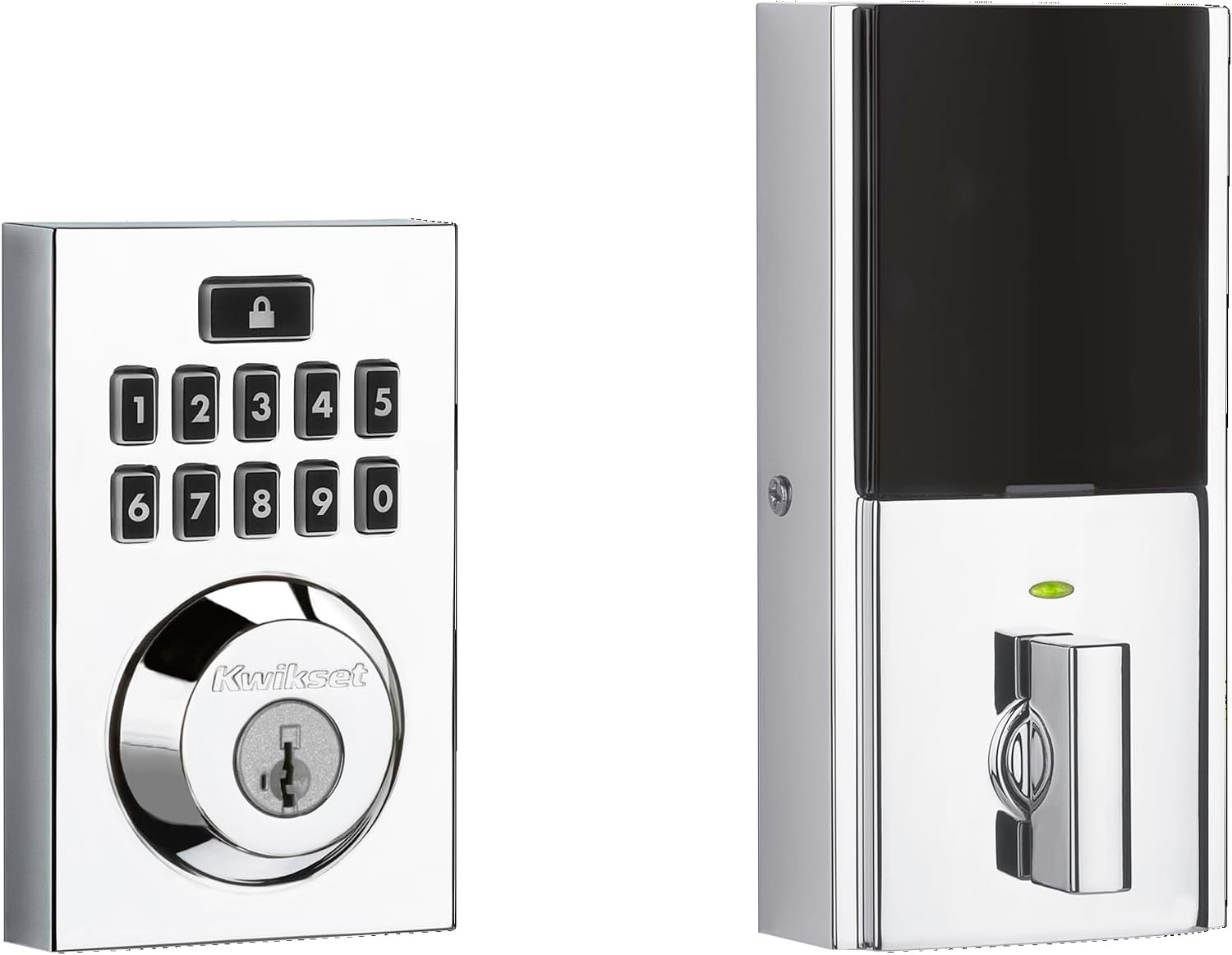 Kwikset 914 Contemporary Keypad SmartCode Electronic Deadbolt Smart Lock featuring SmartKey Security and ZigBee 3.0 Technology in Venetian Bronze(Polished Chrome)