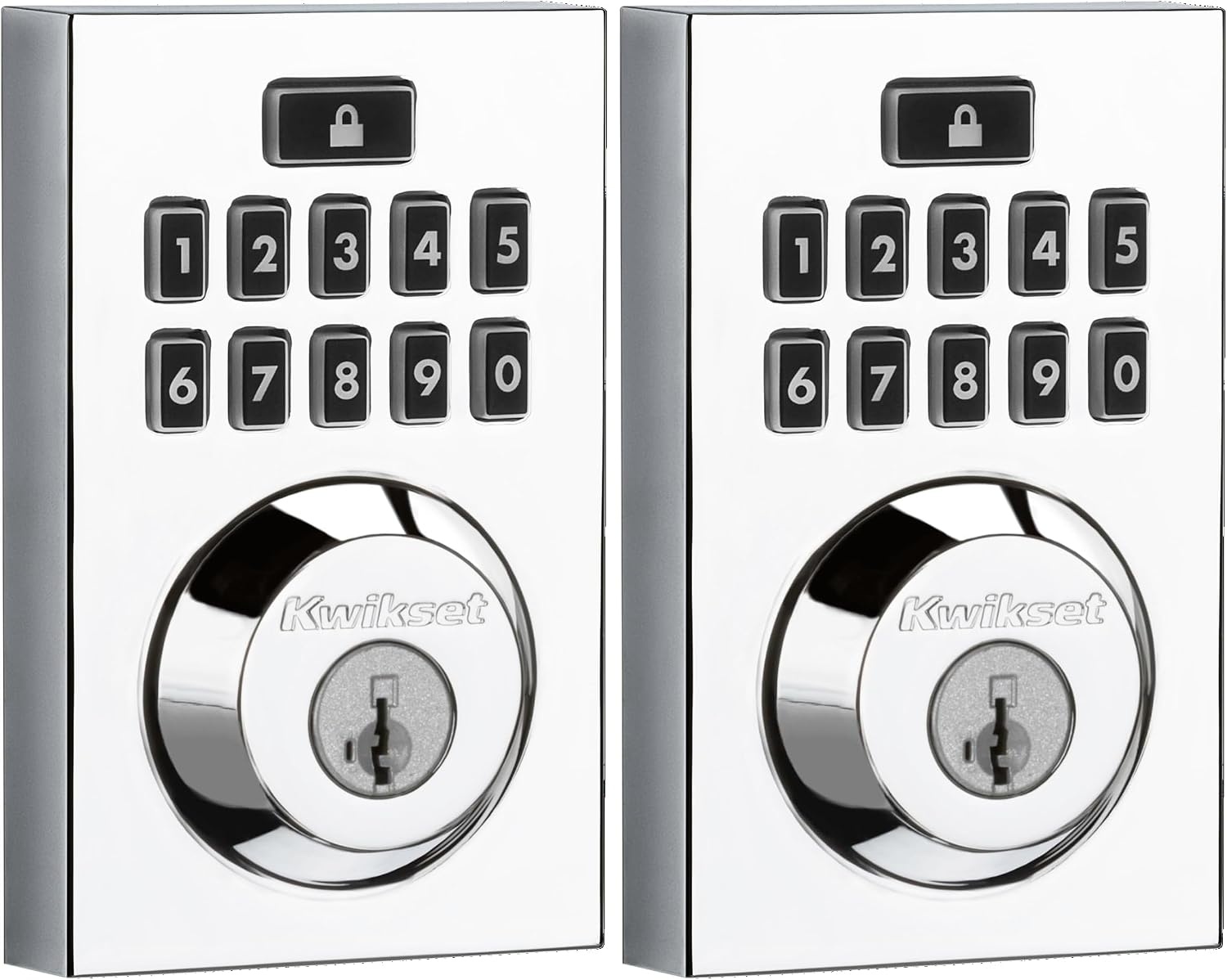 Kwikset 914 Contemporary Keypad SmartCode Electronic Deadbolt Smart Lock featuring SmartKey Security and ZigBee 3.0 Technology in Venetian Bronze(Polished Chrome)