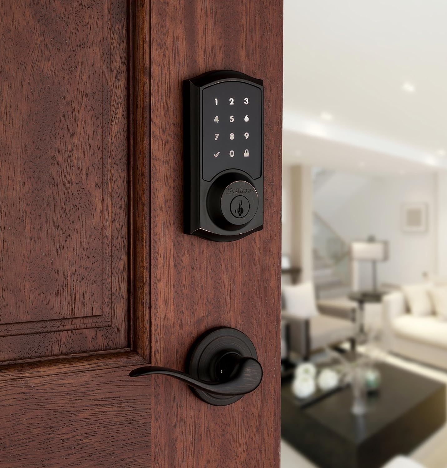 Kwikset 99160-021 SmartCode 916 Traditional Smart Lock Touchscreen Electronic Deadbolt Front Door Lock with SmartKey Security and Z-Wave Plus in Venetian Bronze(Venetian Bronze)
