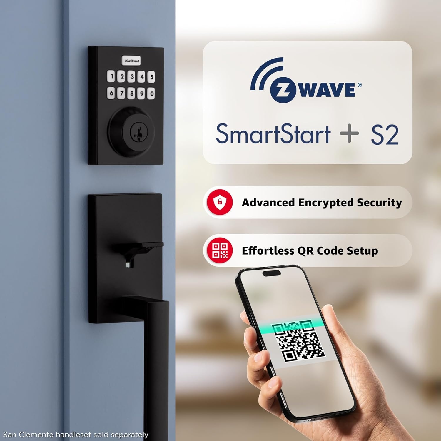 Kwikset Home Connect 620 Smart Lock Deadbolt with Z-Wave Technology, Works with Ring Alarm, Samsung Smartthings and More, Z-Wave Hub Required, Contemporary Design in Satin Nickel(Matte Black)